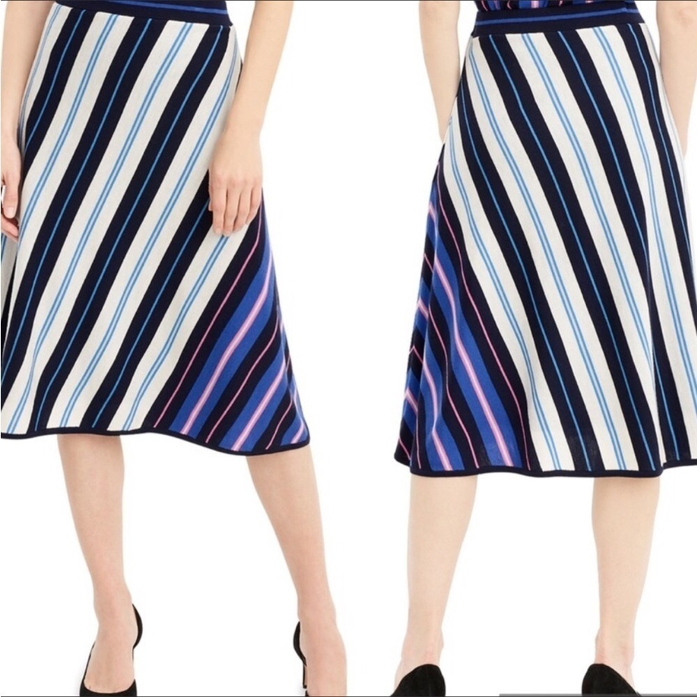 J. Crew Striped Midi Skirt in Navy, White & Blue